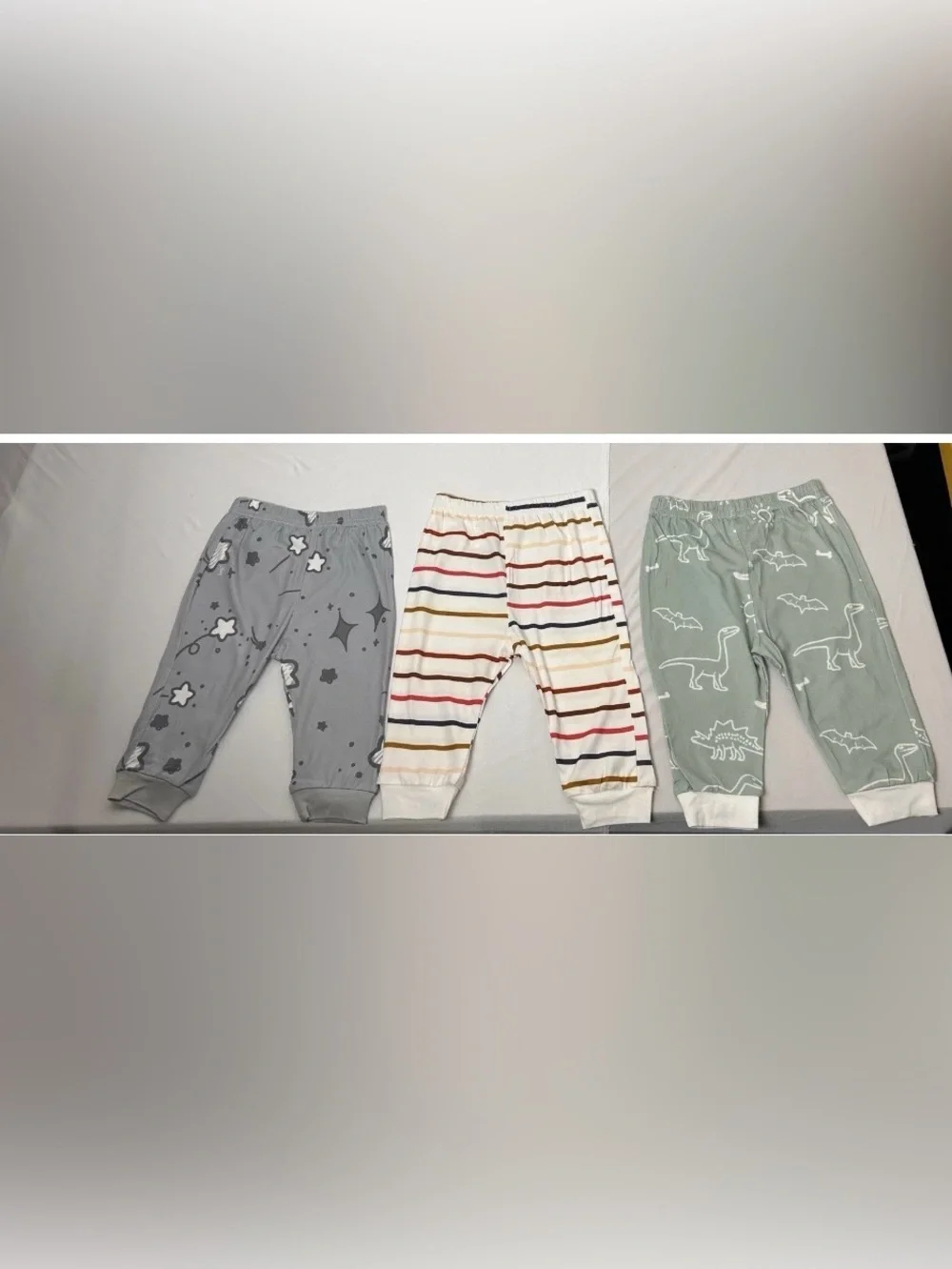 3-Pack Kids Pajama Pants - Gray, Cream Stripe, and Sage Dino